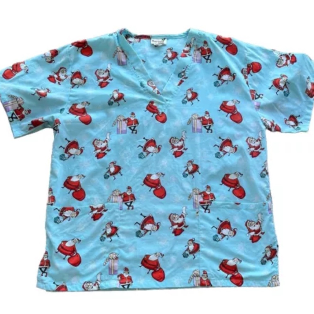 Women's XL Peppermint Scrubs Santa/Christmas Print Scrub Top